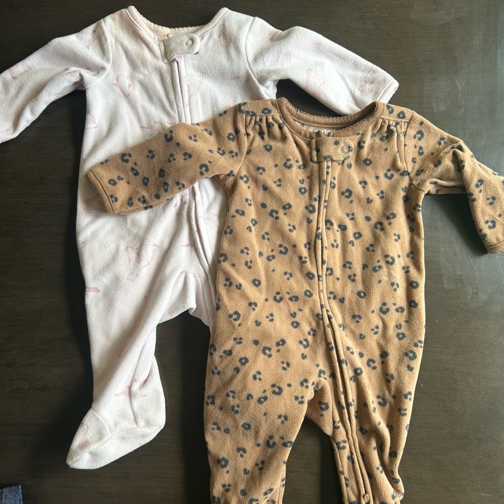 Carter's Tan Leopard-Print and Light Pink Baby Footies - 2-Pack